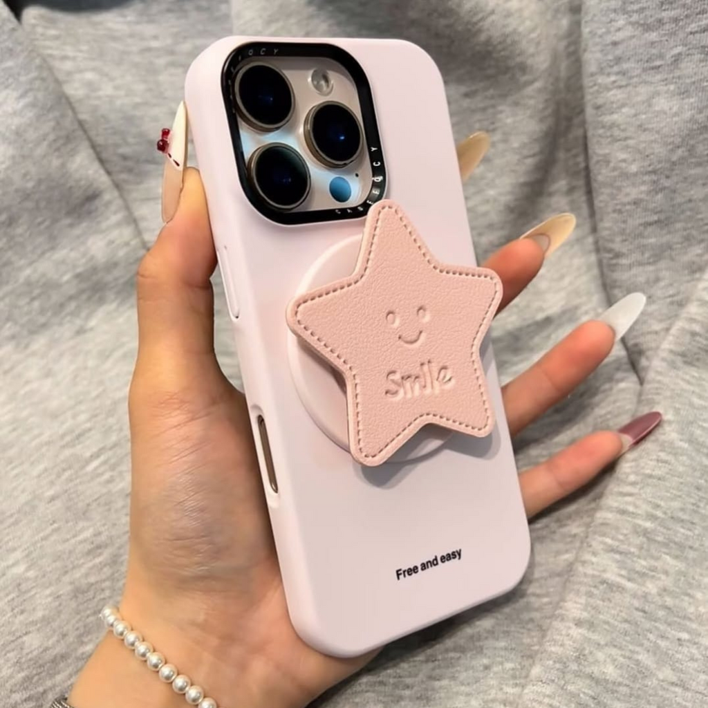 Apple iPhone 16 / Pro / Pro Max - Super Cute Soft Pastel Silicone MagSafe Back Cover with Star Grip Pop Magnet – Free & Easy grip