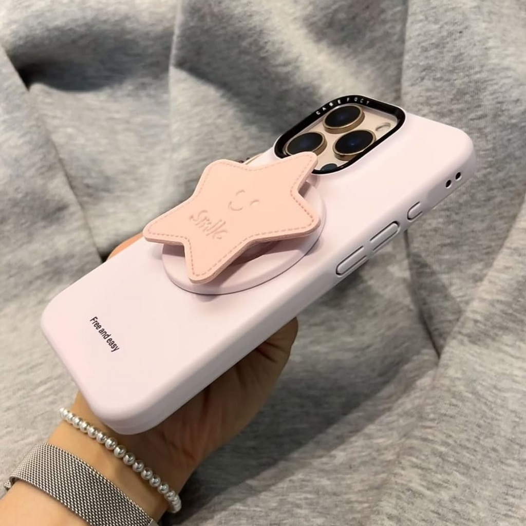 Apple iPhone 16 / Pro / Pro Max - Super Cute Soft Pastel Silicone MagSafe Back Cover with Star Grip Pop Magnet – Free & Easy grip