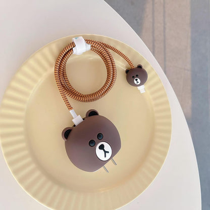 Cute Brown Bear Silicone - iPhone Charger Case
