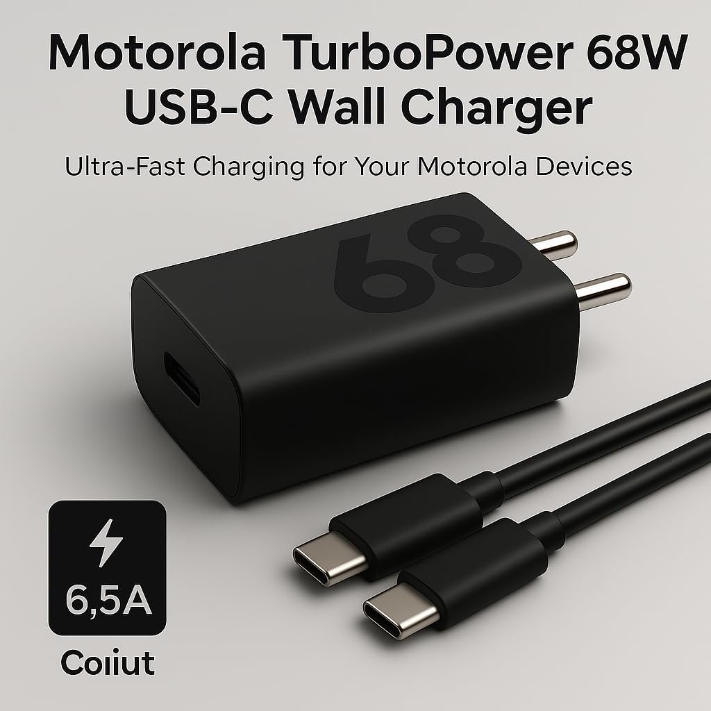 Motorola Original 68W TurboPower Fast Charger with 3.3Ft Type-C to C Cable