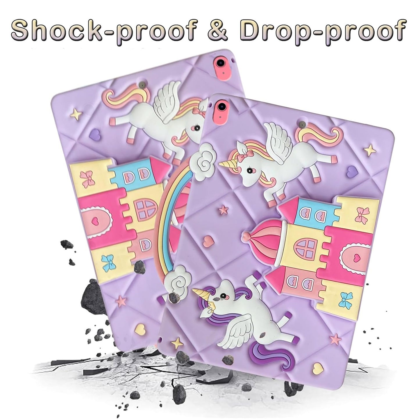 Purple Unicorn Castle Design with Rainbow Handle - iPad Case