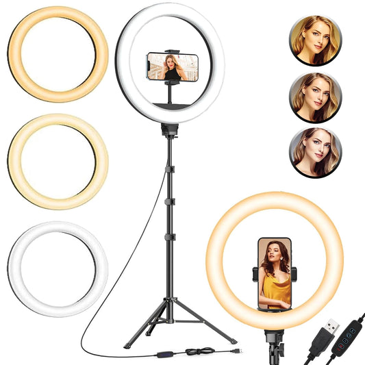 12 inches Ring Light with Stand, 85 Inch Foldable Tripod, 3 Colour Mode