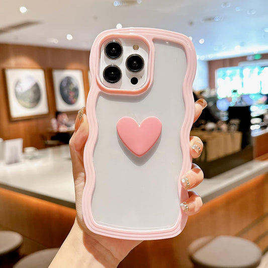 Wavy Edge Pink Heart Protective Back Case / Cover
