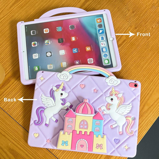Purple Unicorn Castle Design with Rainbow Handle - iPad Case