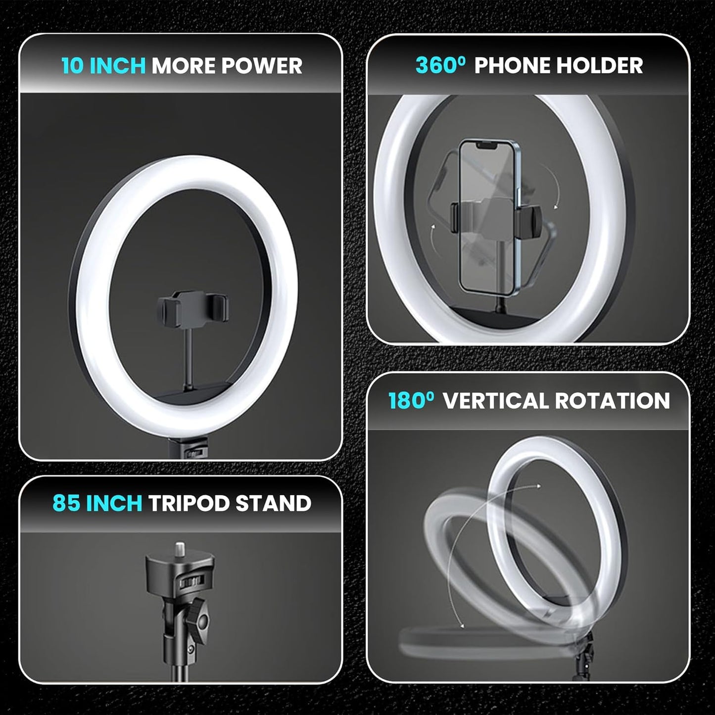 12 inches Ring Light with Stand, 85 Inch Foldable Tripod, 3 Colour Mode