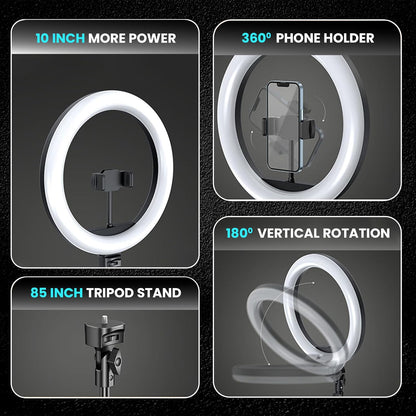 12 inches Ring Light with Stand, 85 Inch Foldable Tripod, 3 Colour Mode