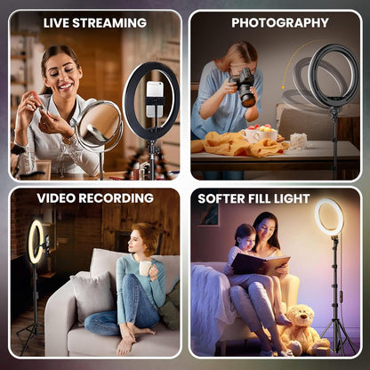 12 inches Ring Light with Stand, 85 Inch Foldable Tripod, 3 Colour Mode