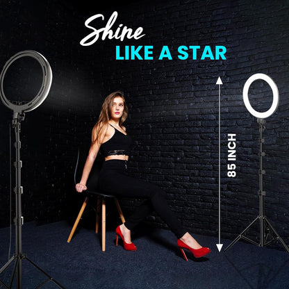 12 inches Ring Light with Stand, 85 Inch Foldable Tripod, 3 Colour Mode