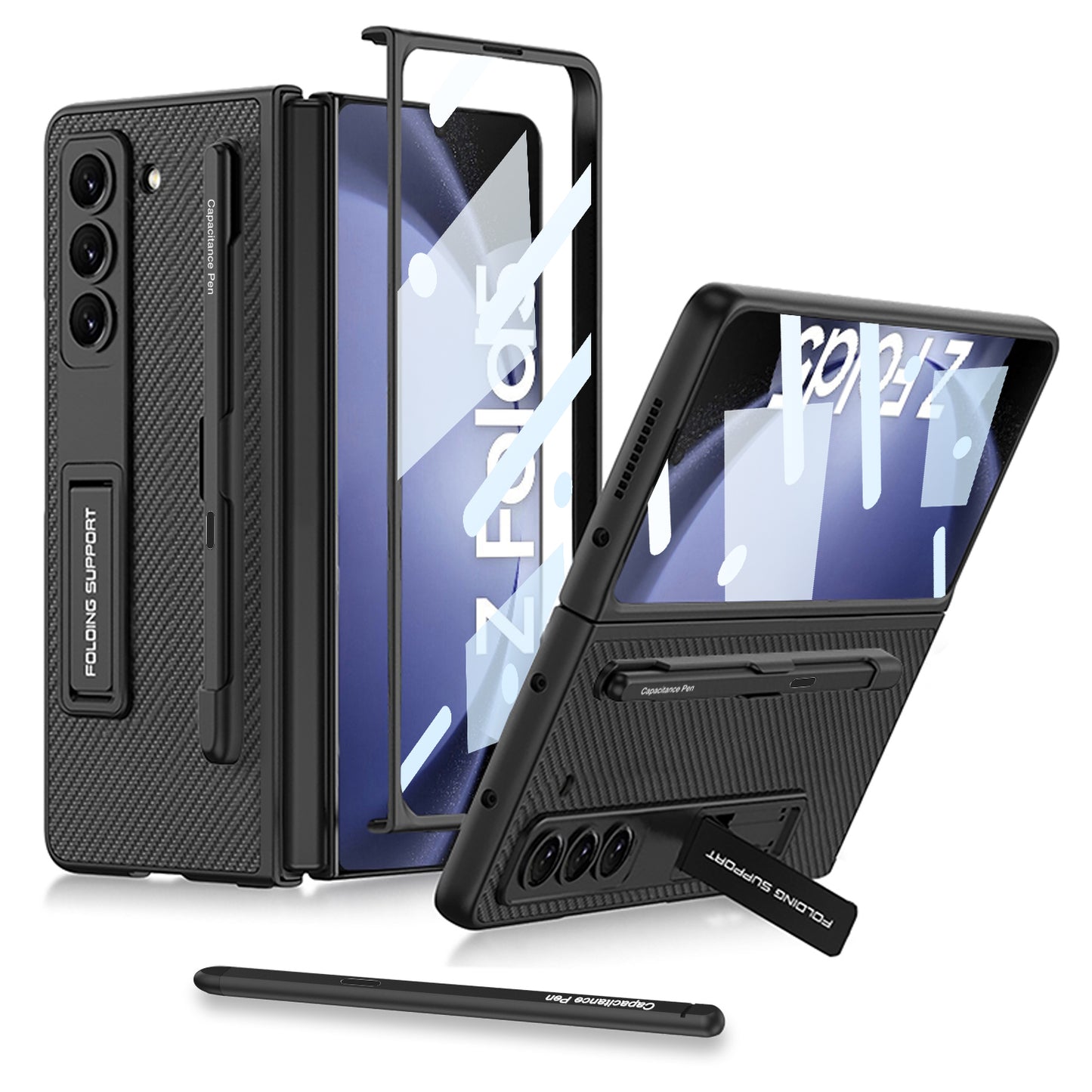 Galaxy Z Fold 5 – Leather Holder + Glass Cover & Case