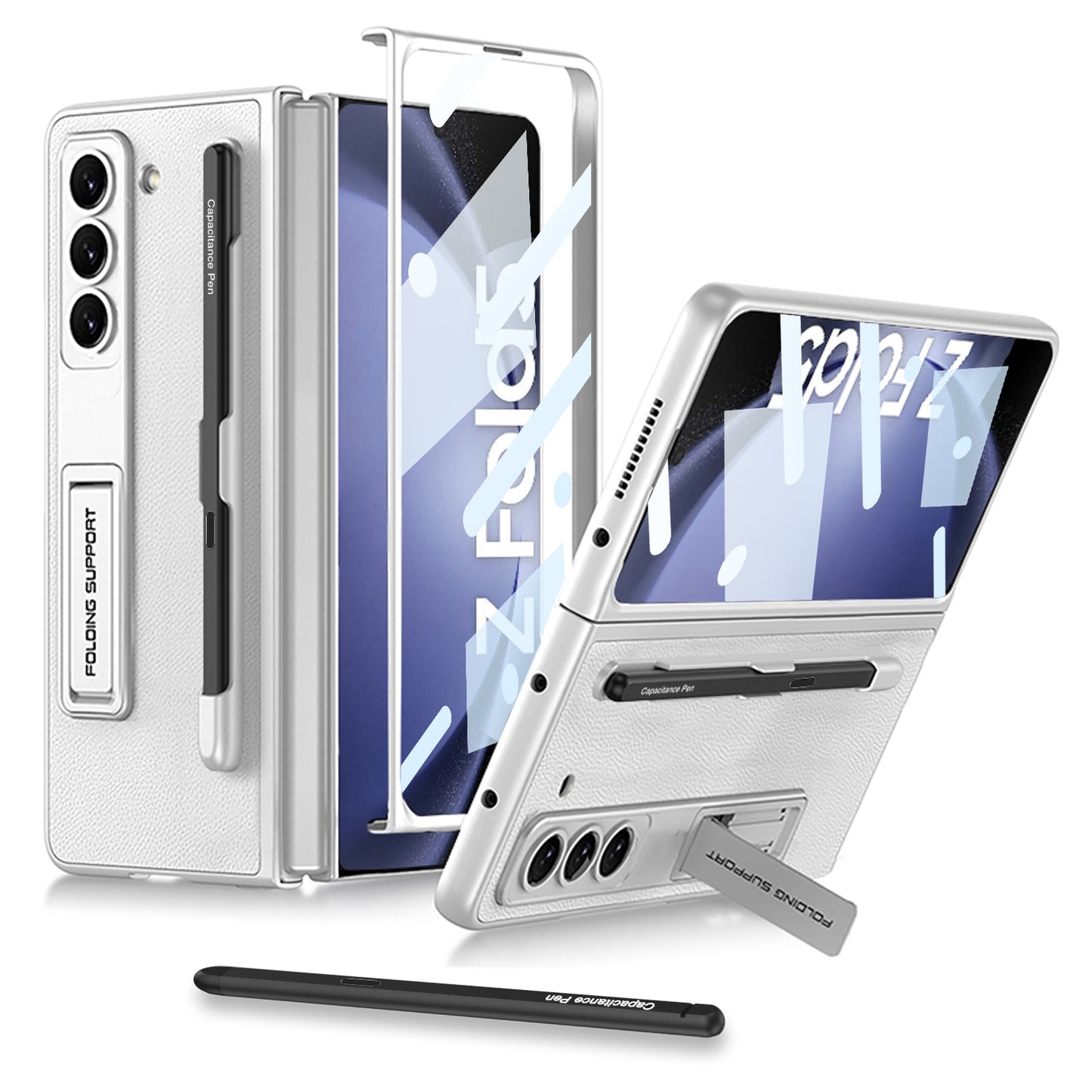 Galaxy Z Fold 5 – Leather Holder + Glass Cover & Case