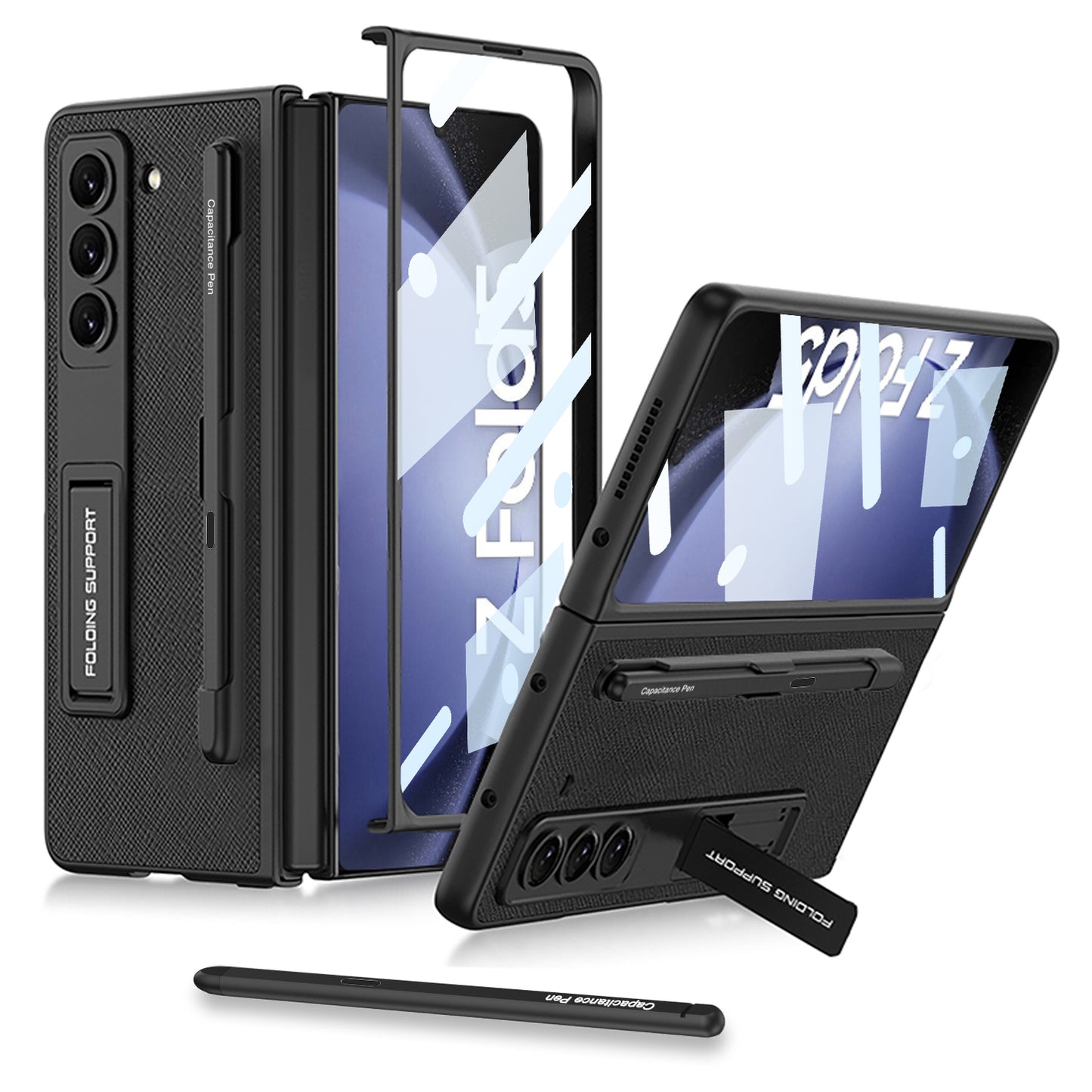 Galaxy Z Fold 5 – Leather Holder + Glass Cover & Case
