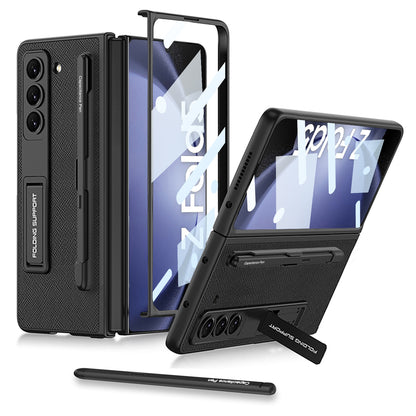 Galaxy Z Fold 5 – Leather Holder + Glass Cover & Case