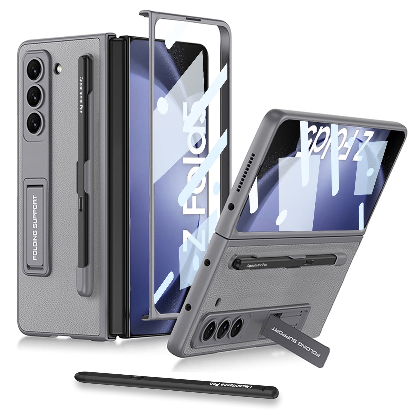 Galaxy Z Fold 5 – Leather Holder + Glass Cover & Case