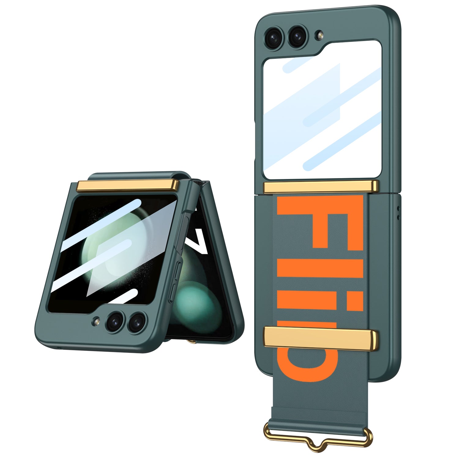 Galaxy Z Flip 5 – Thin PC with Wristband & Glass Cover & Case