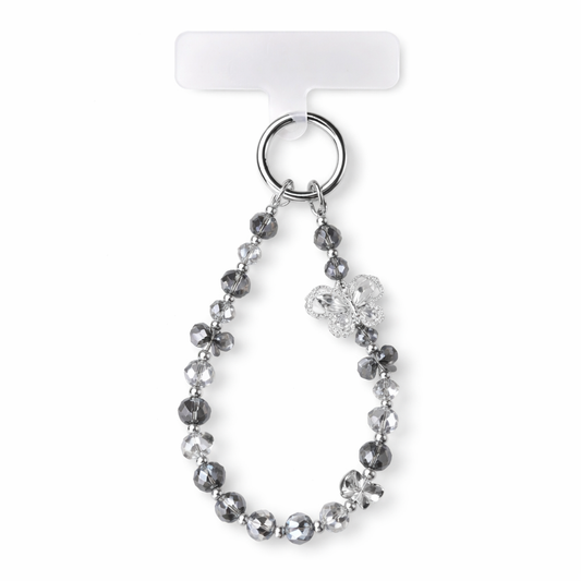 Elegant Pearl Charm Keychain with Black Butterfly - Phone Charm