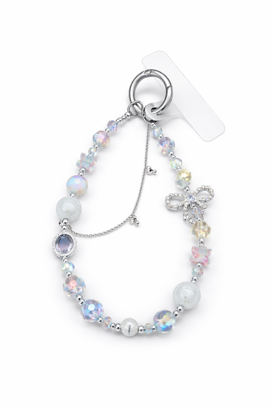 Elegant Beaded Strap with Silver Chain - Phone Charm
