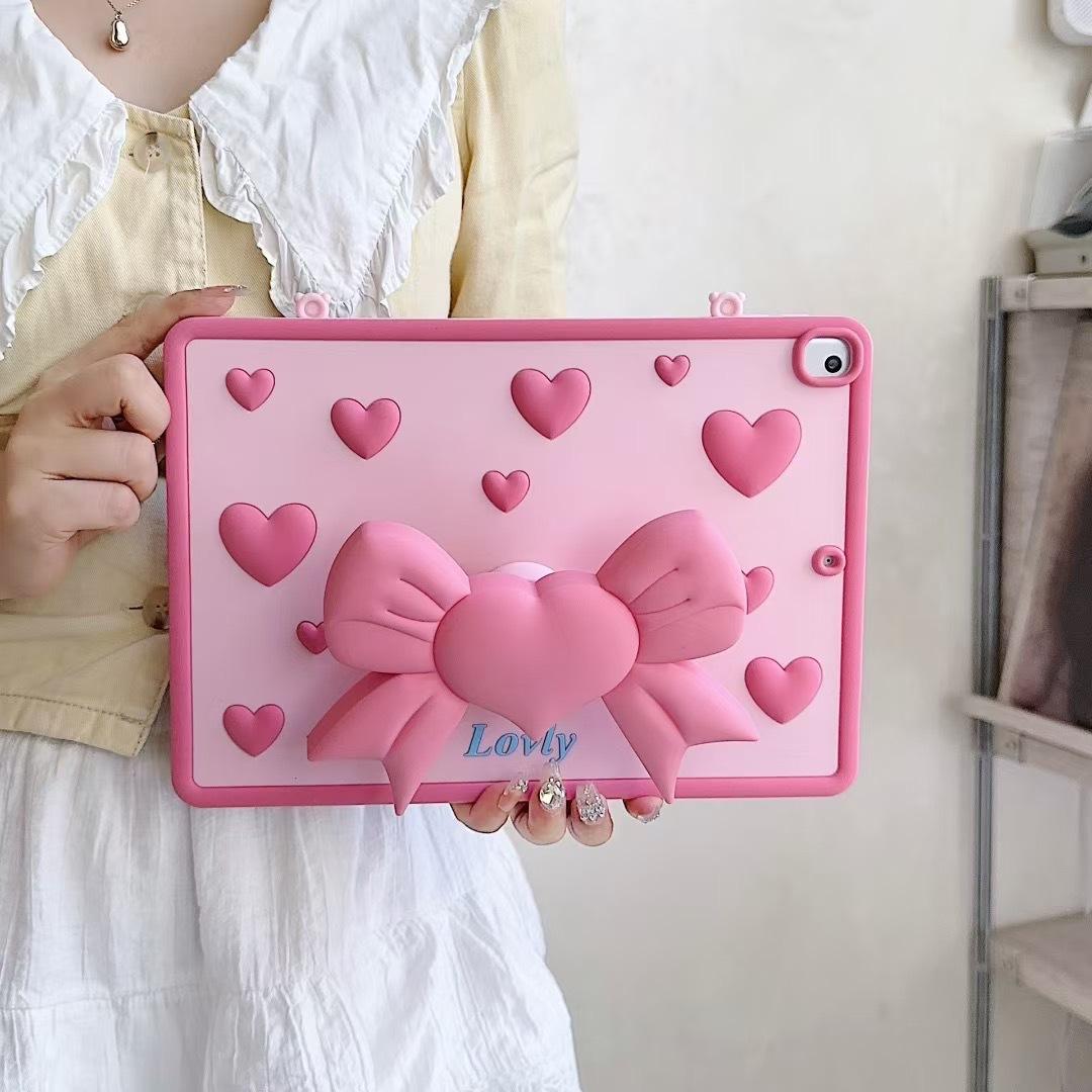 Cute Pink Heart Bow - iPad Case