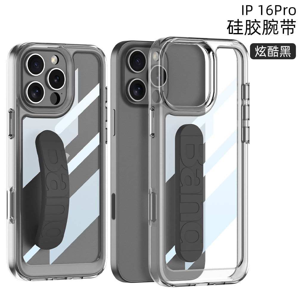 Apple iPhone 16 / Plus / Pro / Pro Max – Transparent with Wrist Band Cover & Case