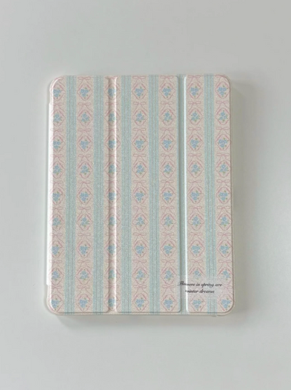Vintage Pastel Stripe iPad Case – Floral Elegance with Soft Touch
