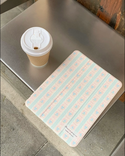 Vintage Pastel Stripe iPad Case – Floral Elegance with Soft Touch