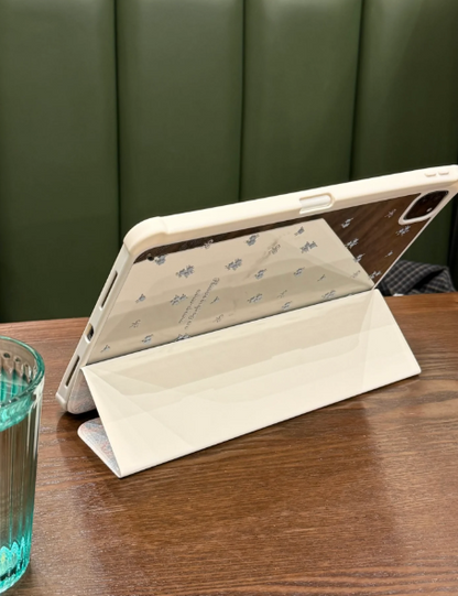 Vintage Pastel Stripe iPad Case – Floral Elegance with Soft Touch