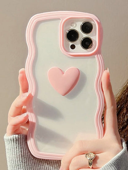 Wavy Edge Pink Heart Protective Back Case / Cover