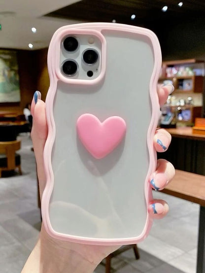 Wavy Edge Pink Heart Protective Back Case / Cover