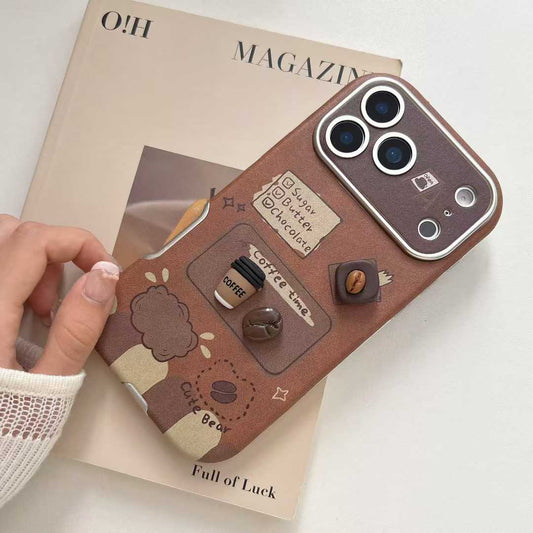 Brown Coffee Theme Case / Cover with 3D Accessories, Cute Cartoon Design