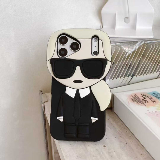 3D Cartoon Character Silicone Case, Black and White Fashion Designer with Sunglasses