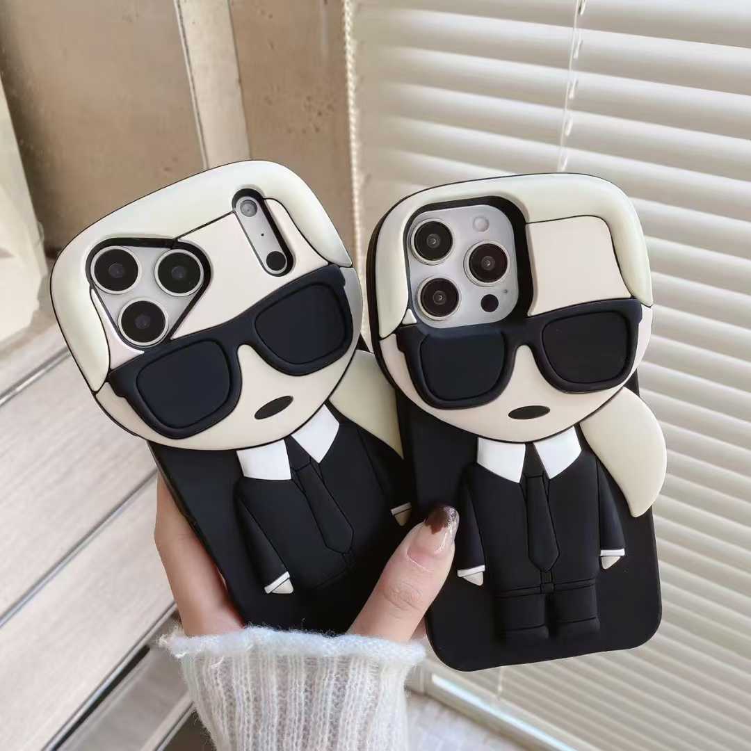 3D Cartoon Character Silicone Case, Black and White Fashion Designer with Sunglasses