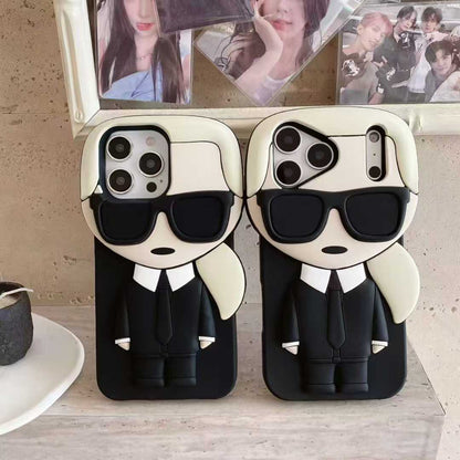 3D Cartoon Character Silicone Case, Black and White Fashion Designer with Sunglasses