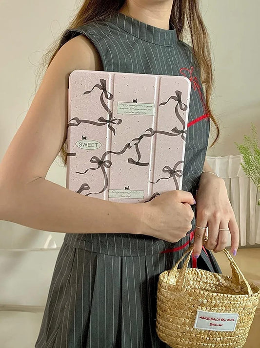 Sweet Ribbon iPad Case - Soft Girl Aesthetic with Quote