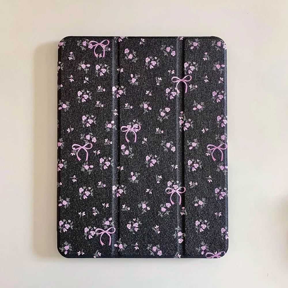 Black with Pink Bow iPad Case - Protective Cover