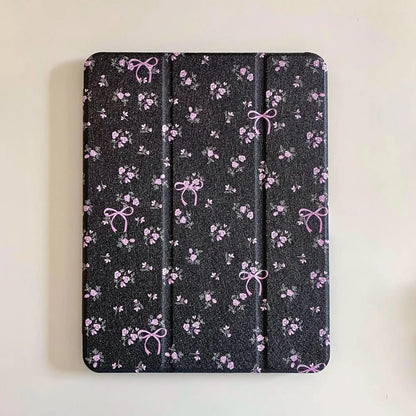 Black with Pink Bow iPad Case - Protective Cover