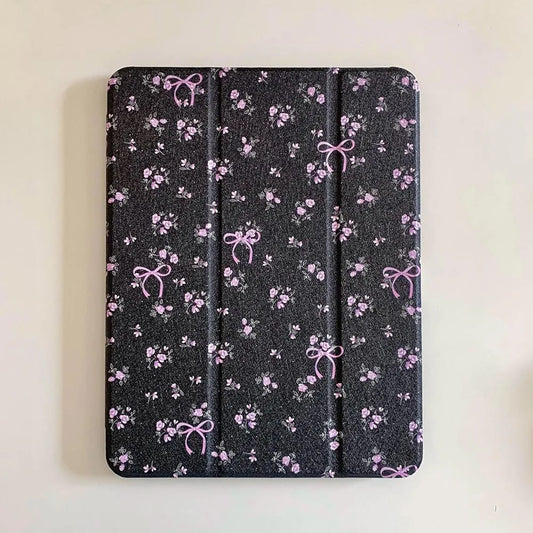 Black with Pink Bow iPad Case - Protective Cover