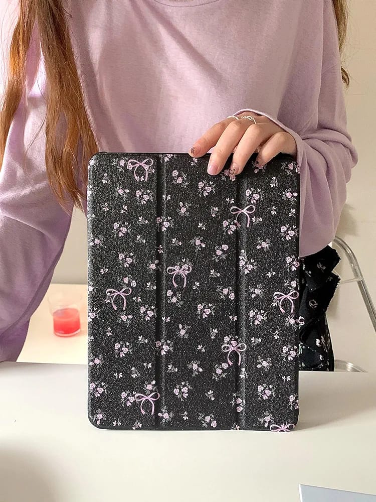 Black with Pink Bow iPad Case - Protective Cover
