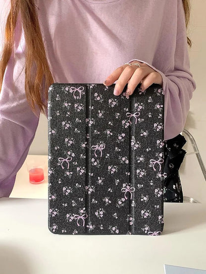 Black with Pink Bow iPad Case - Protective Cover