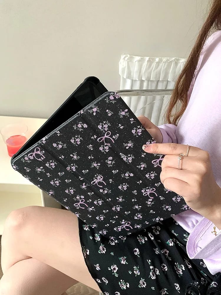 Black with Pink Bow iPad Case - Protective Cover