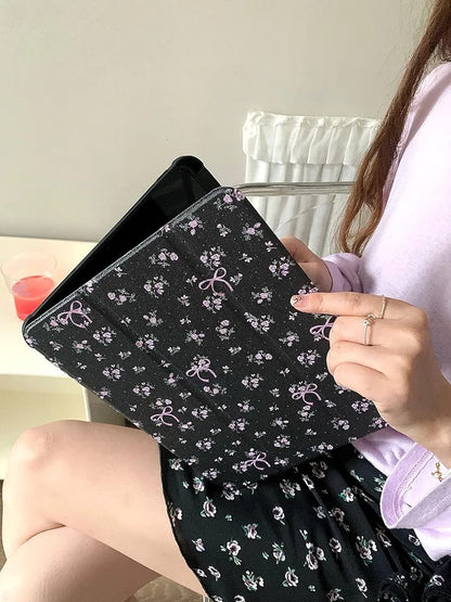 Black with Pink Bow iPad Case - Protective Cover