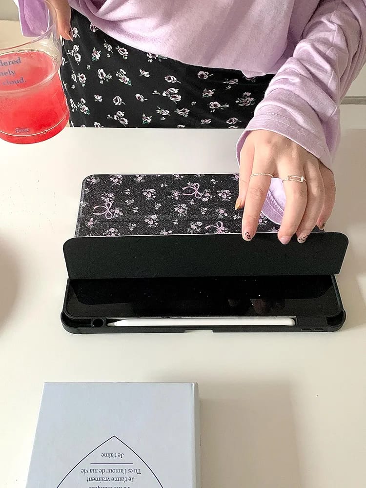 Black with Pink Bow iPad Case - Protective Cover