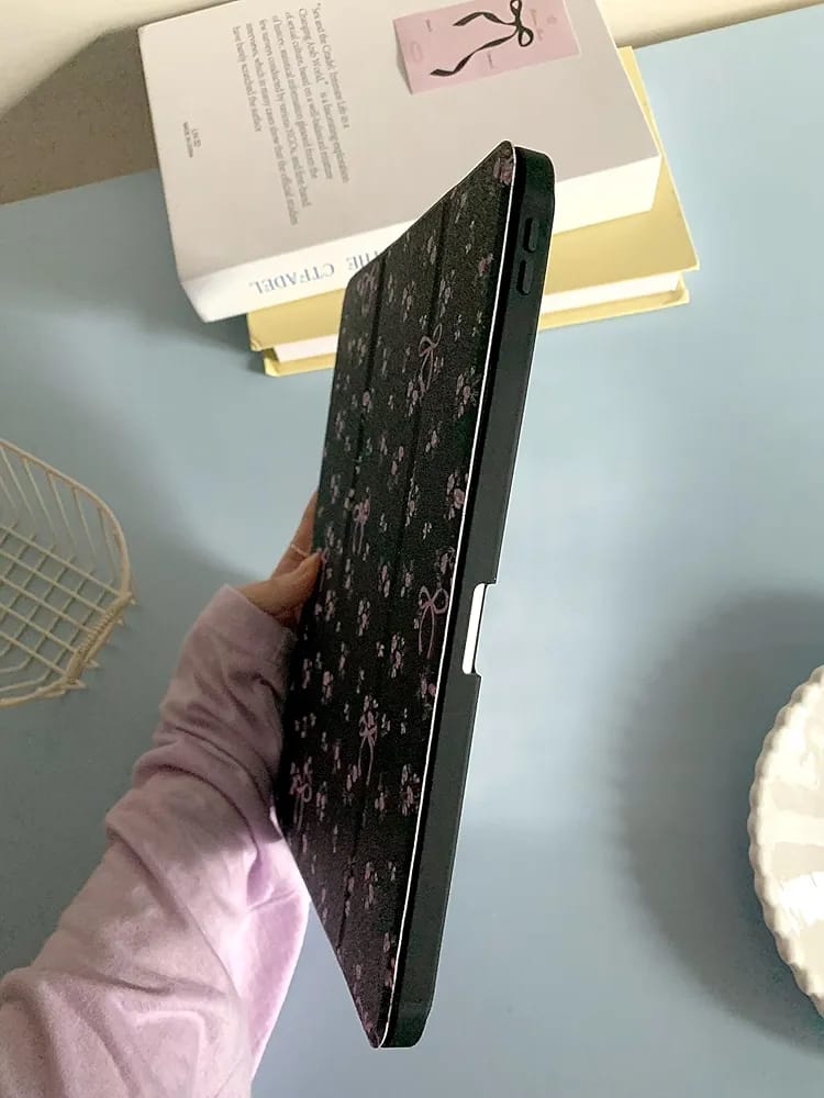 Black with Pink Bow iPad Case - Protective Cover