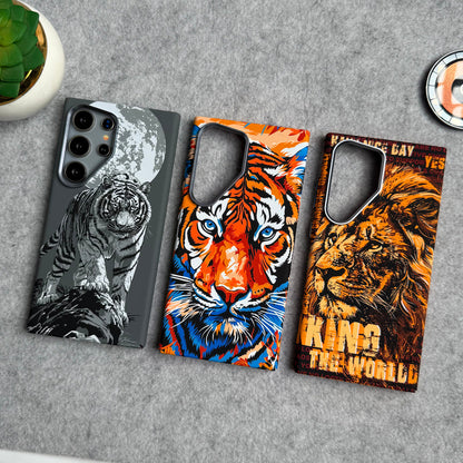 Samsung Galaxy Ultra Series Carbon Fiber Premium Texture Tiger Lion Design Hard Pc MagSafe Case Cover