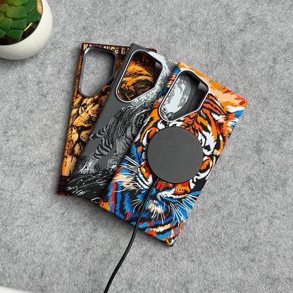 Samsung Galaxy Ultra Series Carbon Fiber Premium Texture Tiger Lion Design Hard Pc MagSafe Case Cover