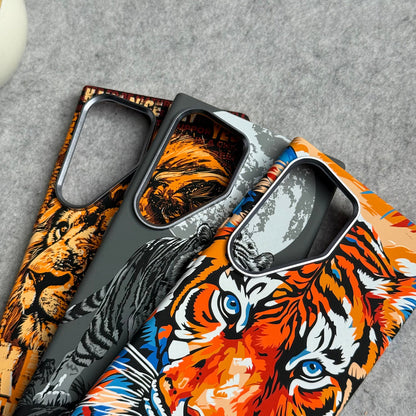 Samsung Galaxy Ultra Series Carbon Fiber Premium Texture Tiger Lion Design Hard Pc MagSafe Case Cover