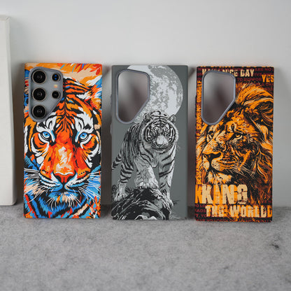 Samsung Galaxy Ultra Series Carbon Fiber Premium Texture Tiger Lion Design Hard Pc MagSafe Case Cover