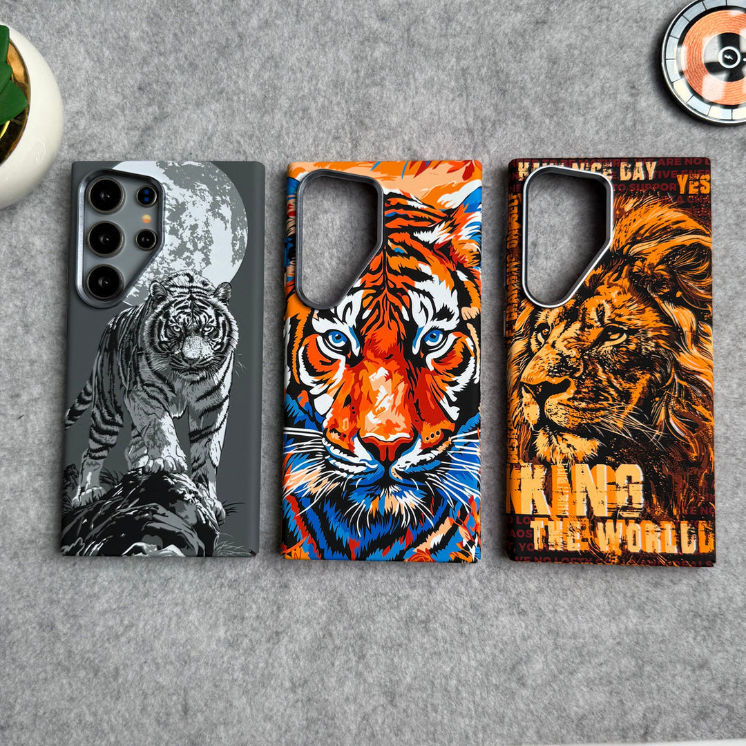 Samsung Galaxy Ultra Series Carbon Fiber Premium Texture Tiger Lion Design Hard Pc MagSafe Case Cover
