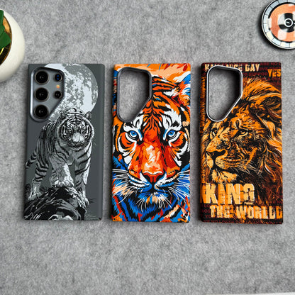 Samsung Galaxy Ultra Series Carbon Fiber Premium Texture Tiger Lion Design Hard Pc MagSafe Case Cover