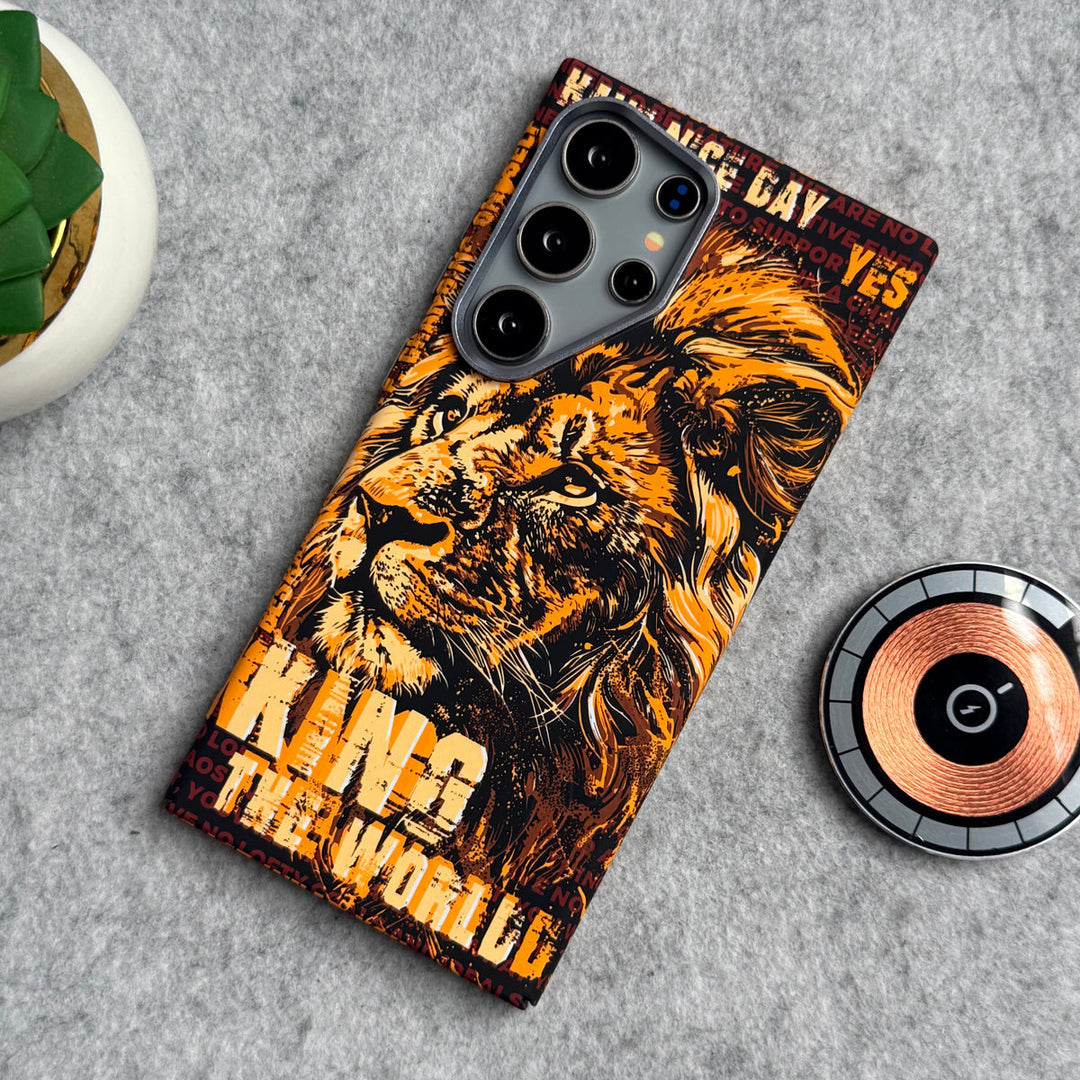 Samsung Galaxy Ultra Series Carbon Fiber Premium Texture Tiger Lion Design Hard Pc MagSafe Case Cover