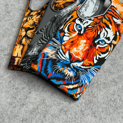 Samsung Galaxy Ultra Series Carbon Fiber Premium Texture Tiger Lion Design Hard Pc MagSafe Case Cover