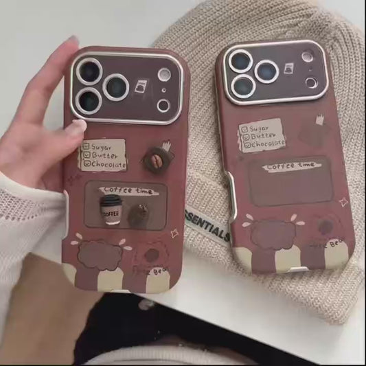 Brown Coffee Theme Case / Cover with 3D Accessories, Cute Cartoon Design